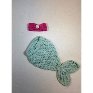 Newborn Baby Mermaid Tail Crochet Costume Set with Headband Photo Prop Newborn